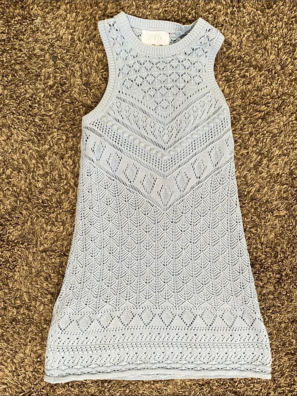 Zara Pale Blue Openwork Knit Sleeveless Dress